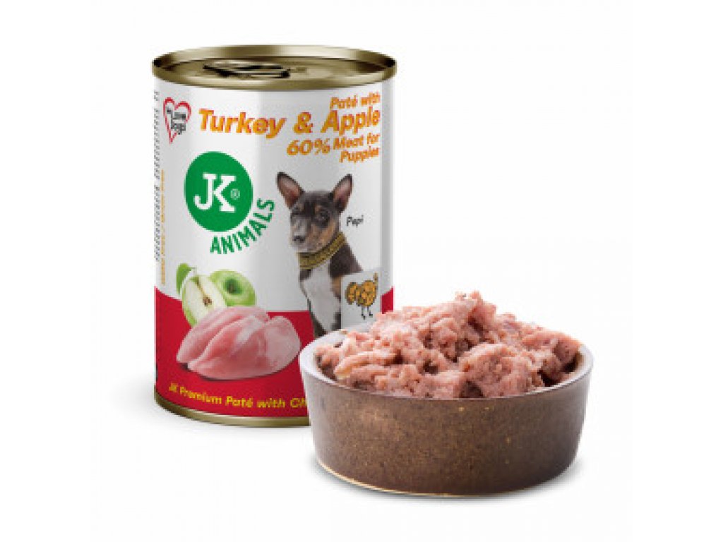 JK Premium Turkey & Apple for Puppies, Paté with Chunks, 60 % Meat, prémiová konzerva pre šteňatá, 400 g