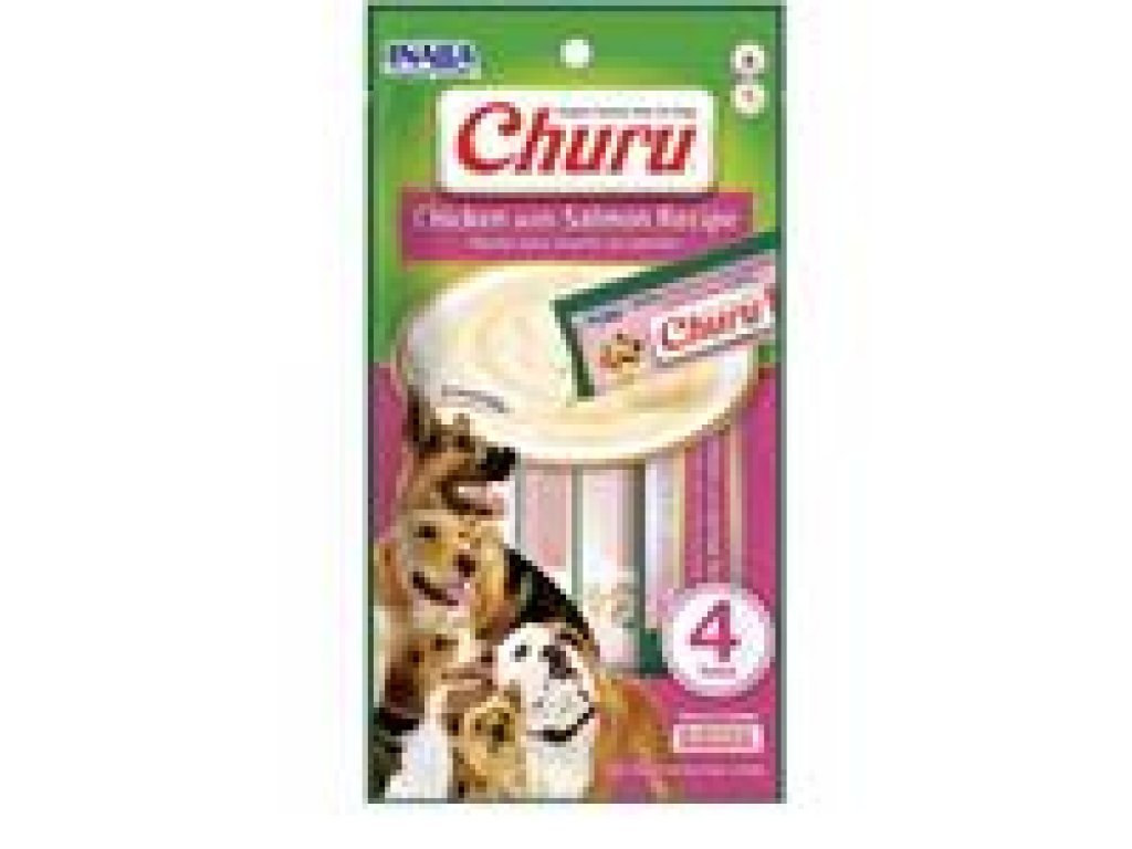 Pamlsok Inaba Churu Pyré dog Kura s lososom 4 tuby 56 g
