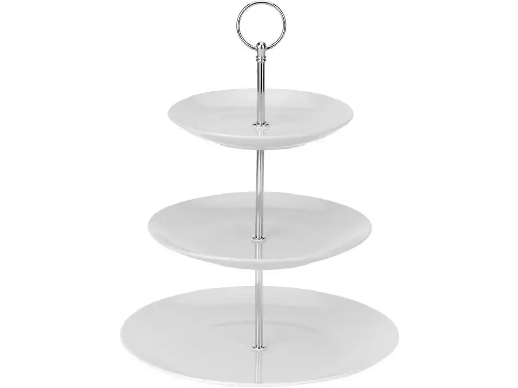 Podnos - etažérka 3-poschodový porcelánový biely