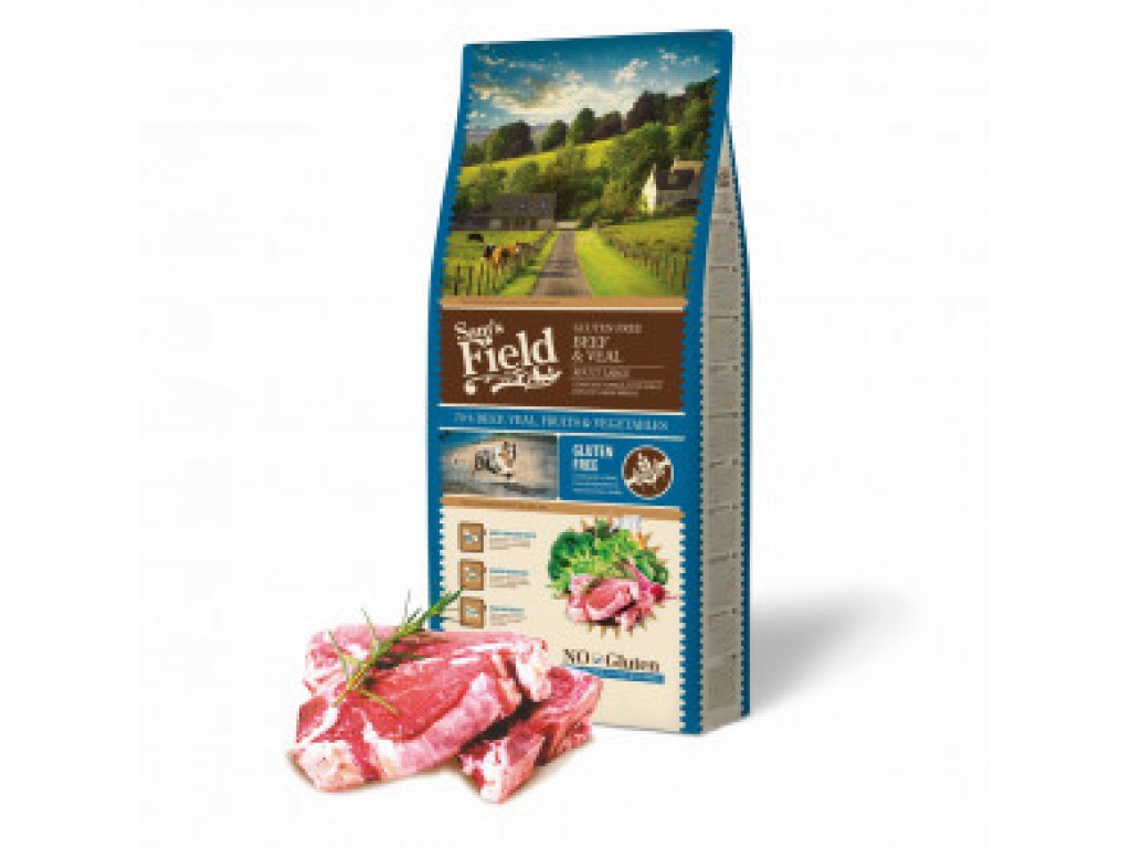 Sam's Field Gluten Free Beef & Veal Adult Large, superprémiové granule, (Sams Field bez lepku)