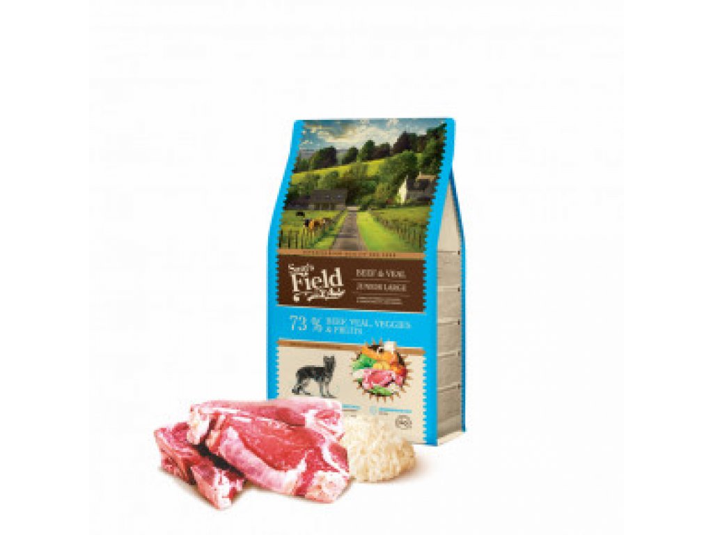 Sam's Field Gluten Free Beef & Veal Junior Large, superprémiové granule pre šteňatá a mladé psy veľkých a obrích plemien(Sams Field bez lepku)