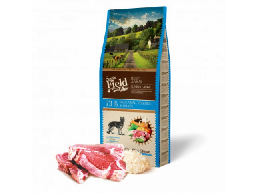 Sam's Field Gluten Free Beef & Veal Junior Large, superprémiové granule pre šteňatá a mladé psy veľkých a obrích plemien(Sams Field bez lepku)