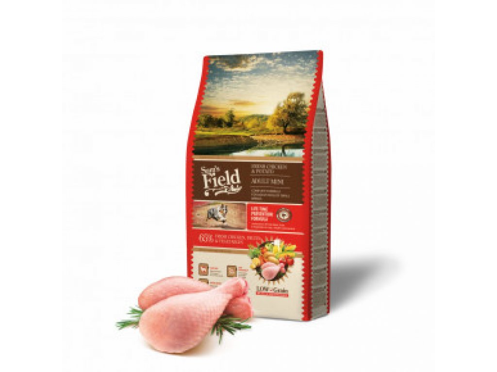 Sam's Field Low Grain Adult Mini Chicken & Potato, superprémiové granule,  (Sams Field bez pšenice)