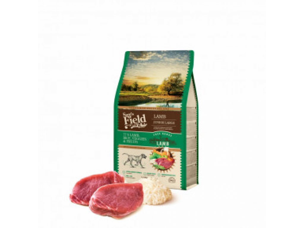 Sam's Field Low Grain Junior Large Lamb - Free Range, superprémiové granule pre šteňatá a mladé psy veľkých plemien s jahňacím z voľného chovu,  (Sams Field bez pšenice)