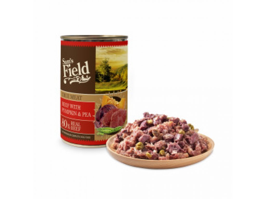 Sam's Field Pravé hovädzie mäso s tekvicou a hráškom, superprémiová konzerva, 400 g (Sams Field)