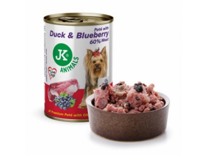 JK Premium Duck & Blueberry, Paté with Chunks, 60 % Meat, prémiová konzerva pre psov, 400 g