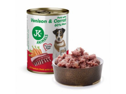 JK Premium Venison & Carrot, Paté with Chunks, 60 % Meat, prémiová konzerva pre psov, 400 g