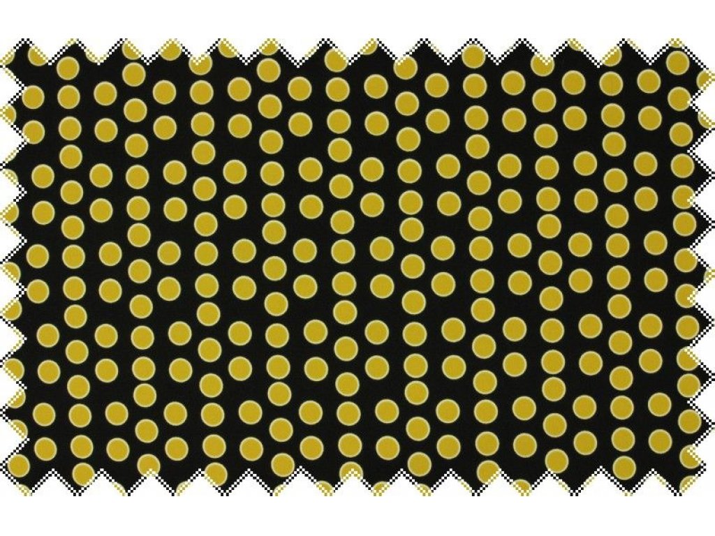 Černá pevnější splývavá šatovka se žlutými puntíky ,š.150 cm
