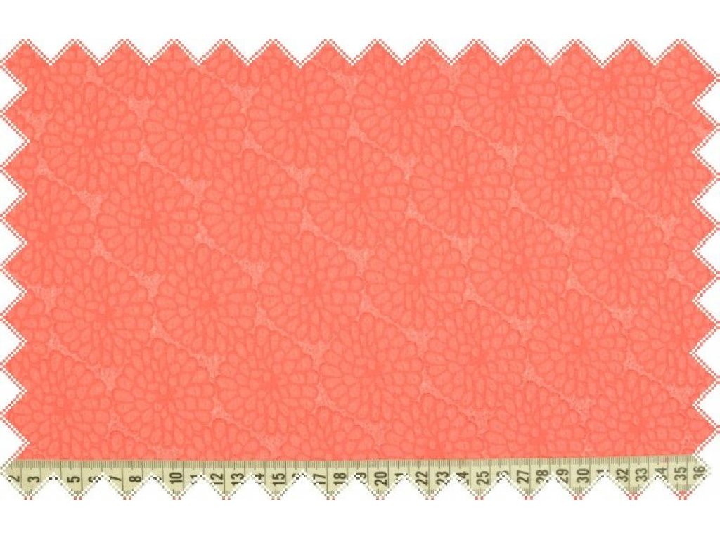 Korálová společenská šatovka  s vyráženým květinovým vzorem, š.150 cm