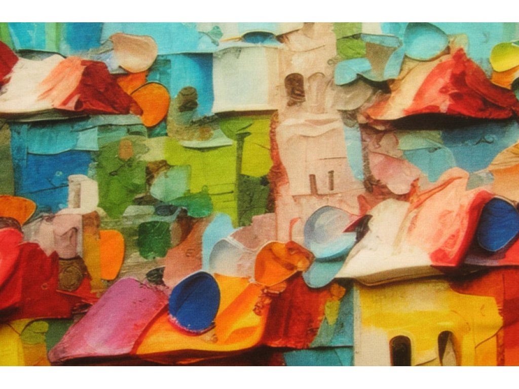 Pestrý úplet s dovolenkovým motivem š.170 cm, panel po 1m