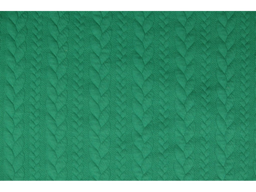 Zelený pevnější úplet s copánkovým vzorem, š. 160 cm