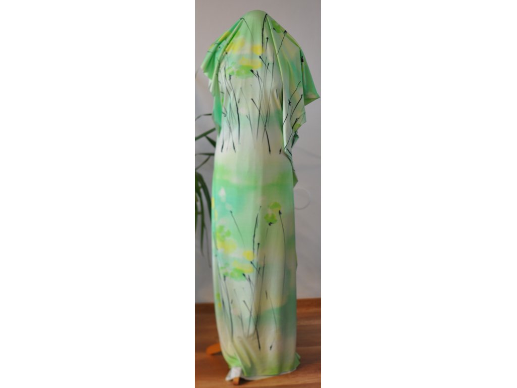Zelený úplet s květy š.170 cm, panel po 0,70 cm