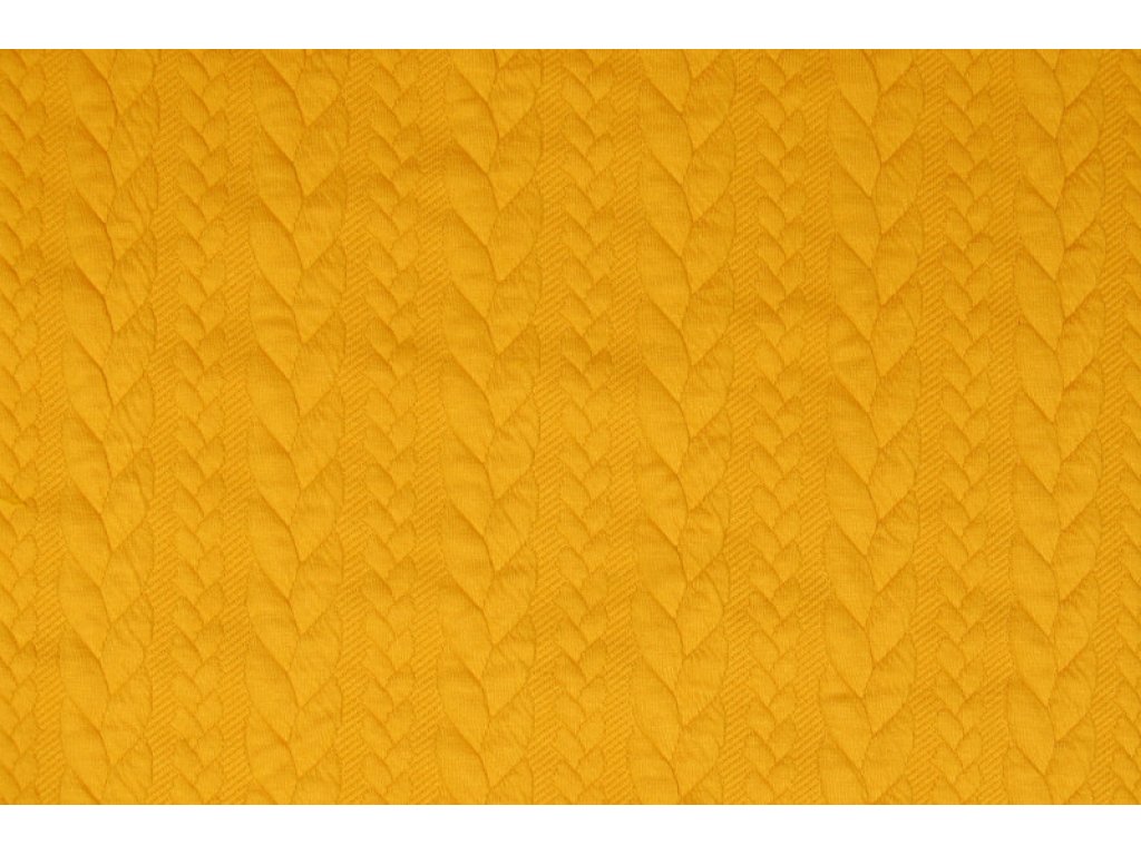 Žlutý pevnější úplet s copánkovým vzorem, š. 160 cm