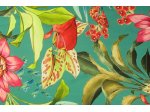 Tyrkysový úplet s barevným květinovým vzorem, š.138 cm