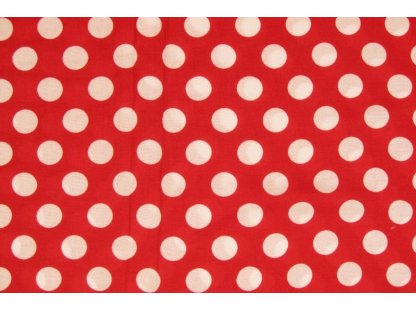 Červená šatovka s bílými puntíky o velikosti cca 2 cm, š.150 cm