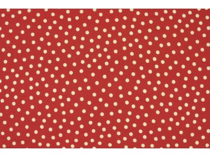 Červený úplet s bílými puntíky, š.150 cm