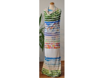 Pestrý úplet s dovolenkovým motivem š.170 cm, panel po 1,30 cm 2