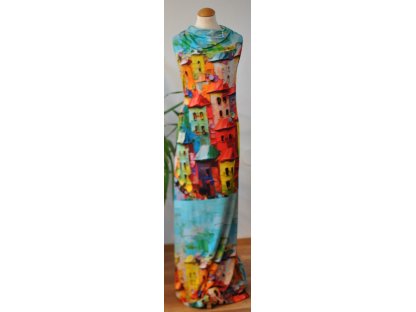 Pestrý úplet s dovolenkovým motivem š.170 cm, panel po 1m 2