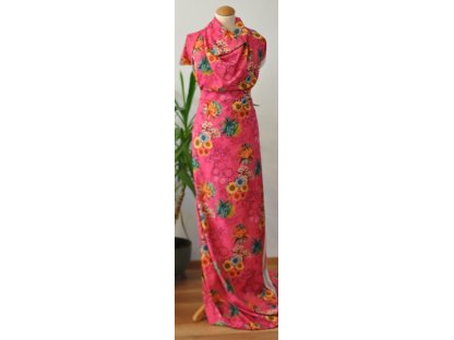 Sytě růžová šatovka se žlutými květy, š.145 cm 2
