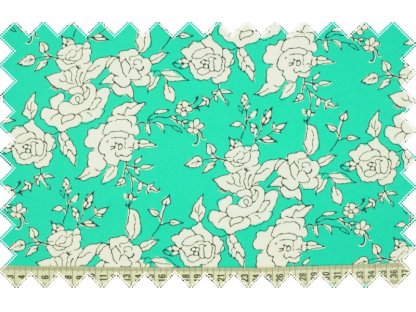 Tyrkysové elastické plátno s bílým květinovým vzorem , š.130 cm