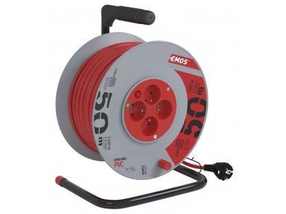 Prodlužovací kabel na bubnu 50 m / 4 zásuvky / červený / PVC / 230 V / 1,5 mm2,  P19450