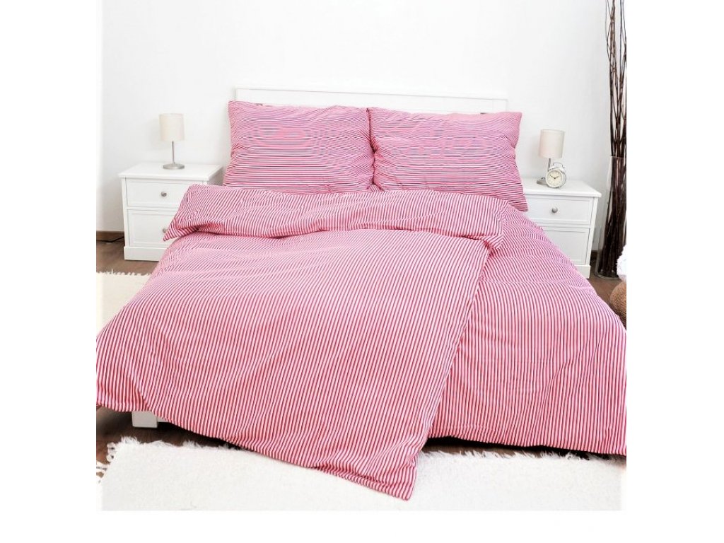 Bavlnená posteľná bielizeň 200x220 - Pruhy červená