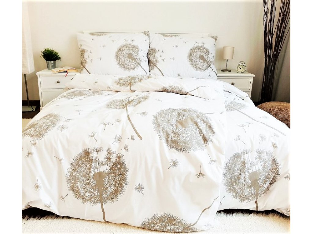 Bavlnená posteľná bielizeň Dandelion biela a béžová 140x200 + 70x90