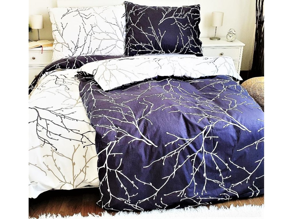 Bavlnená posteľná bielizeň vetvičky obojstranná 140x200 + 70x90