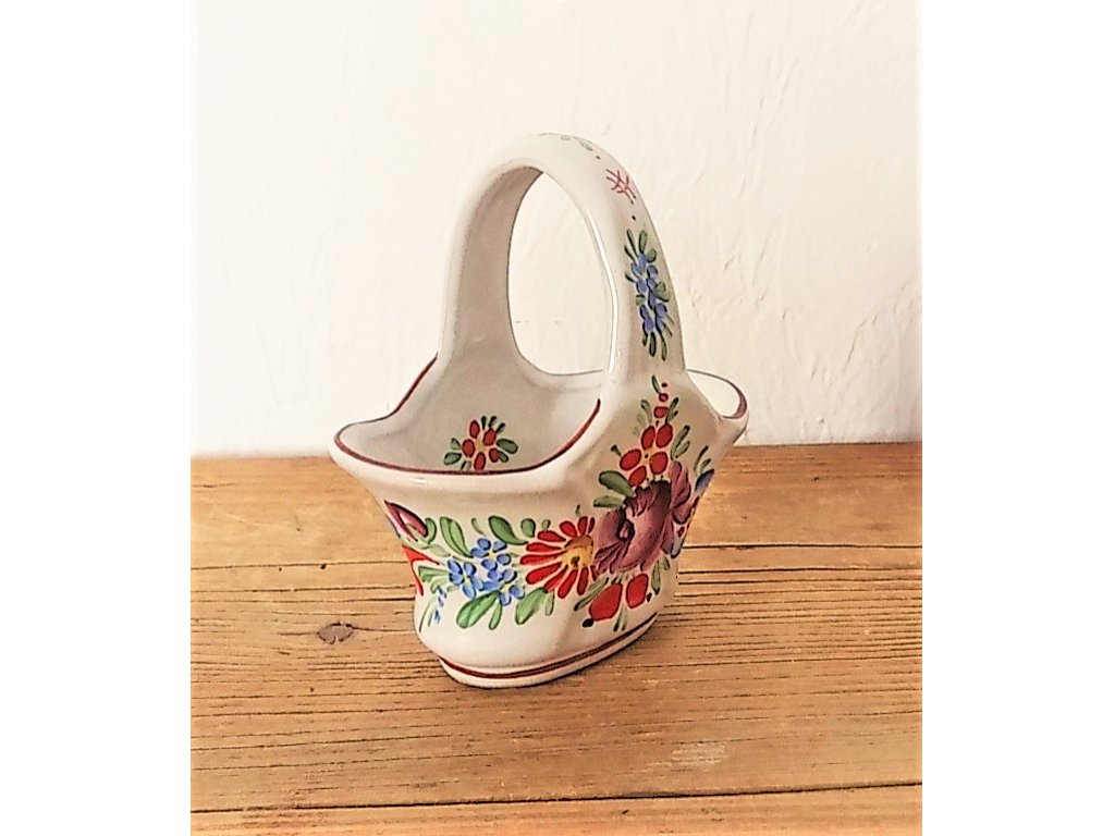 Chodský keramický dekorativní košíček malý, barevné květy