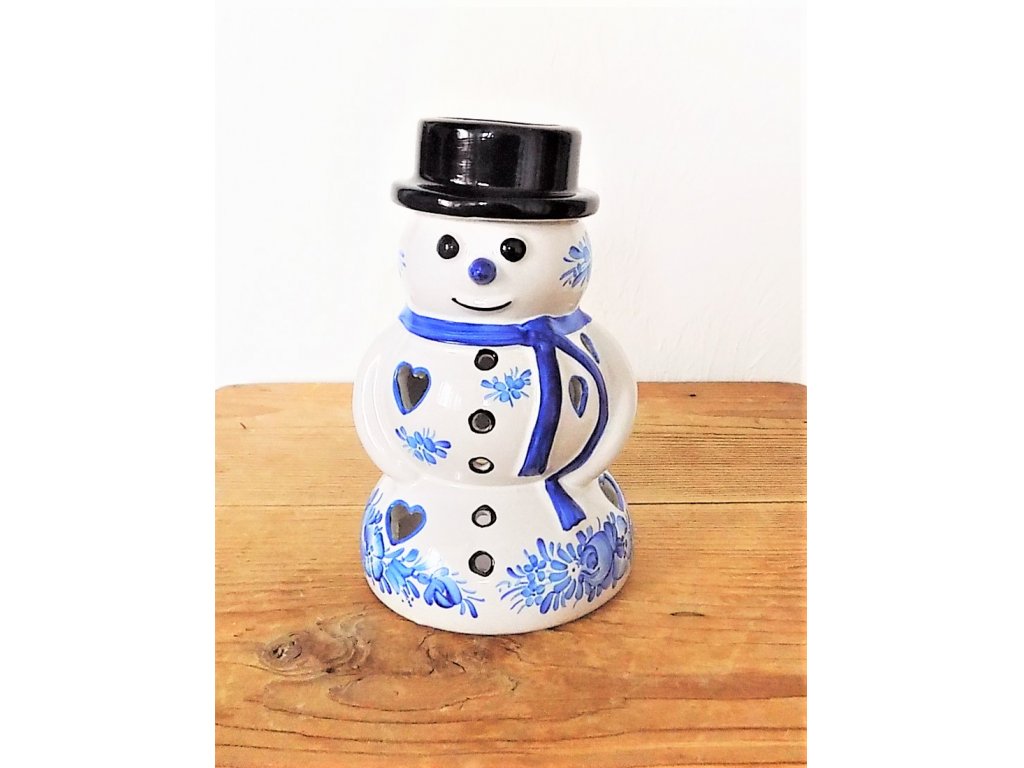 Chodský keramický Sněhulák, aroma lampa, modře malovaný