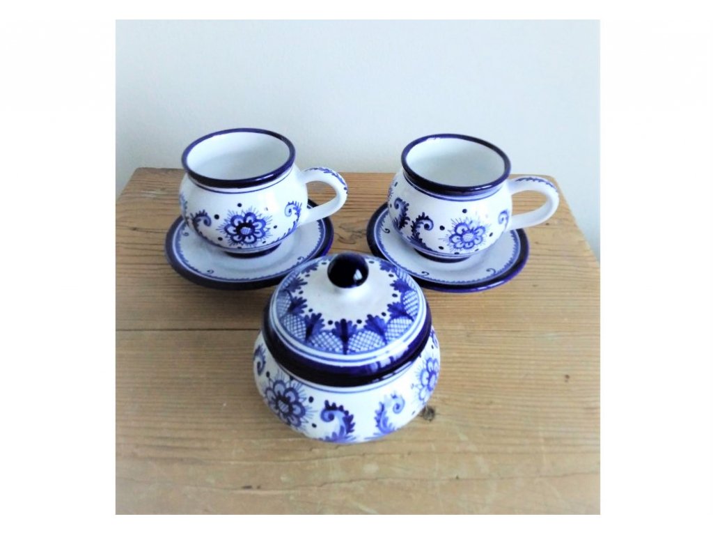 Keramická čajová souprava, modrobílá