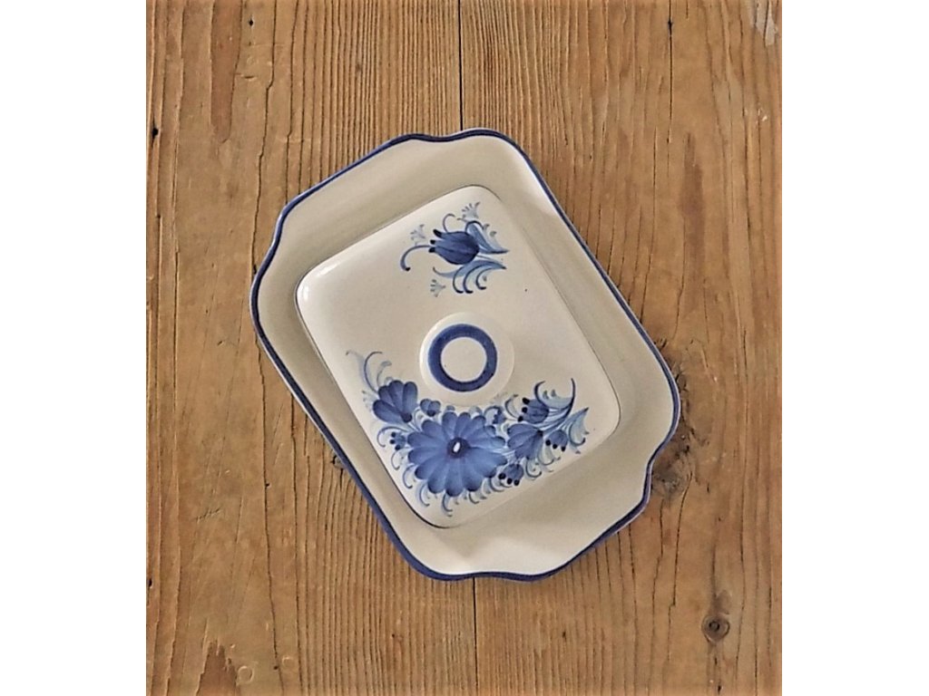 Keramická miska na maslo modré kvety a bodky