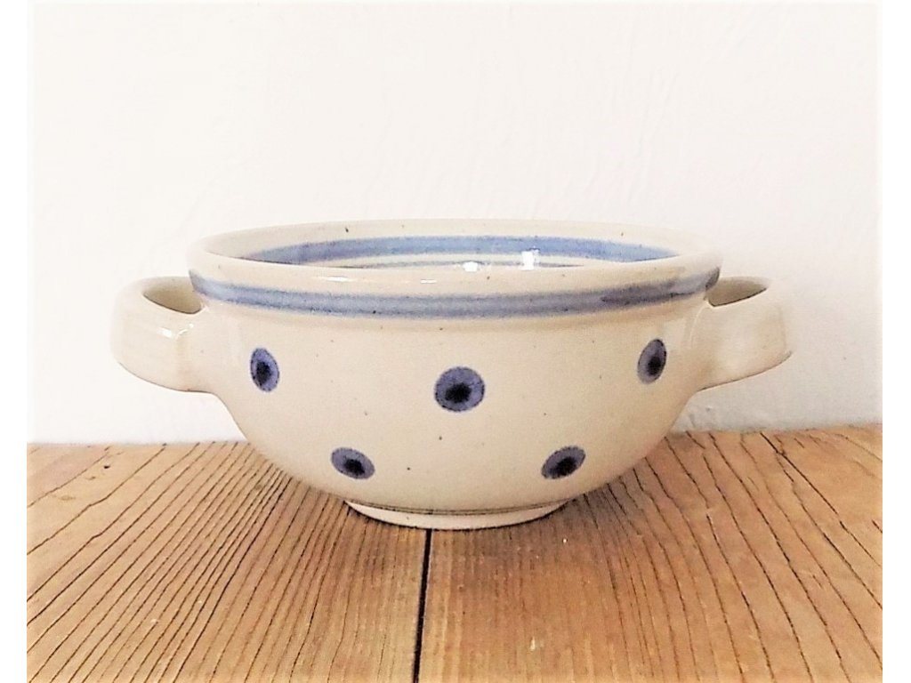 Keramická miska s uškami na polievku, guláš - bodky - priemer 16 cm