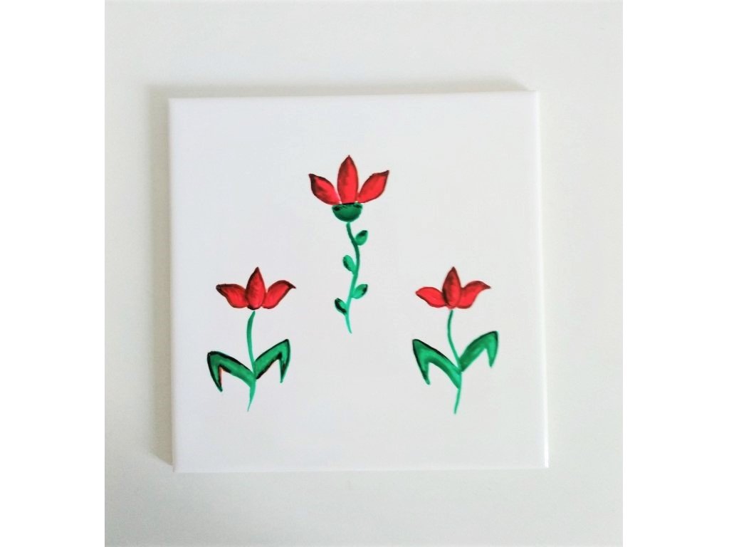 Keramický, ručne maľovaný sporák - červené kvety - 6.