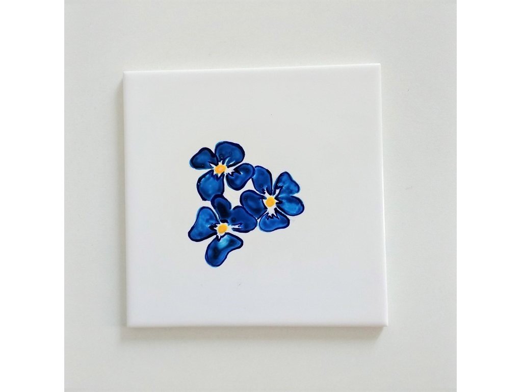 Keramická, ručně malovaná kachle - květy fialek  - 9.