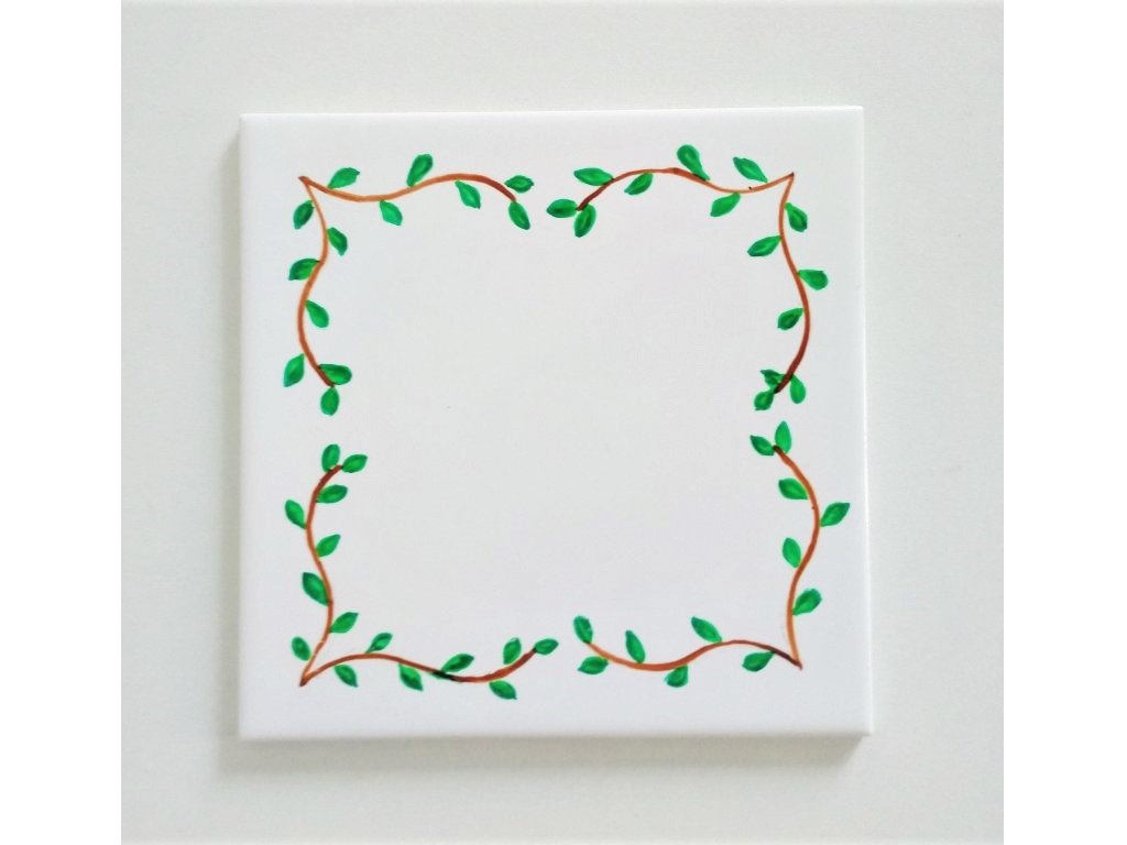 Keramický, ručne maľovaný sporák - zelené listy - 10.