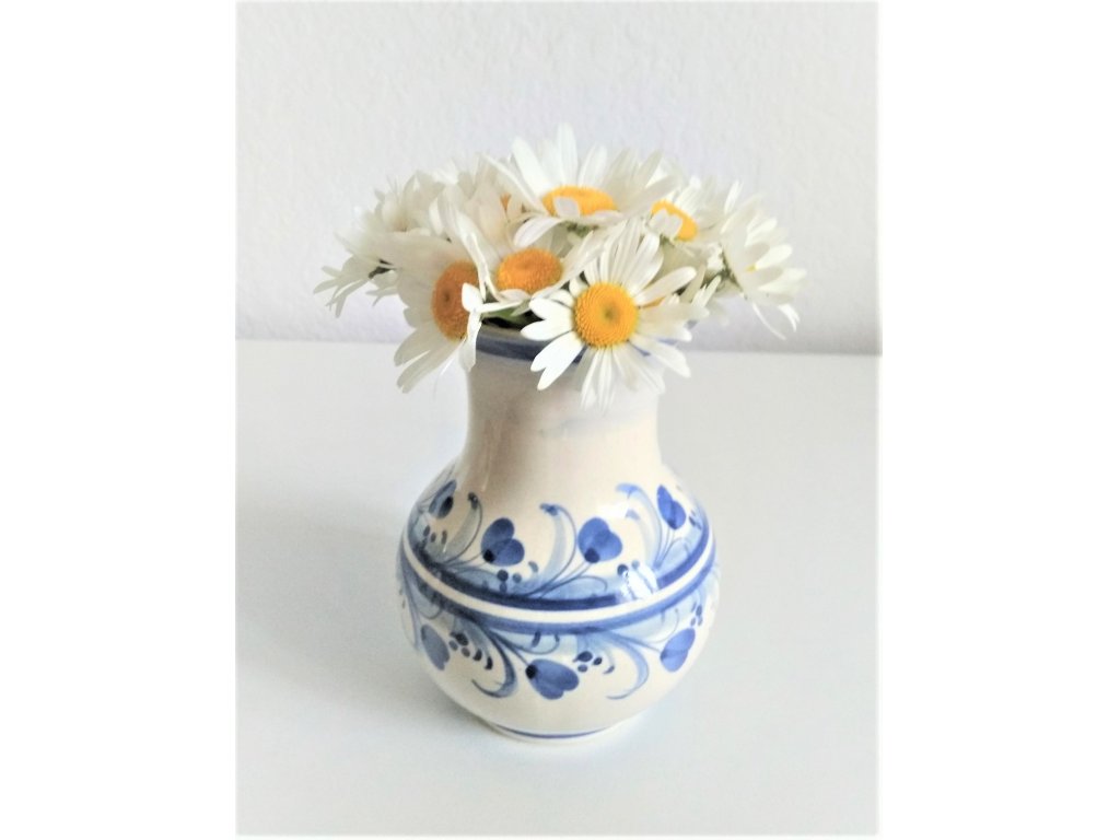 Keramická váza modrý proužek a kytky