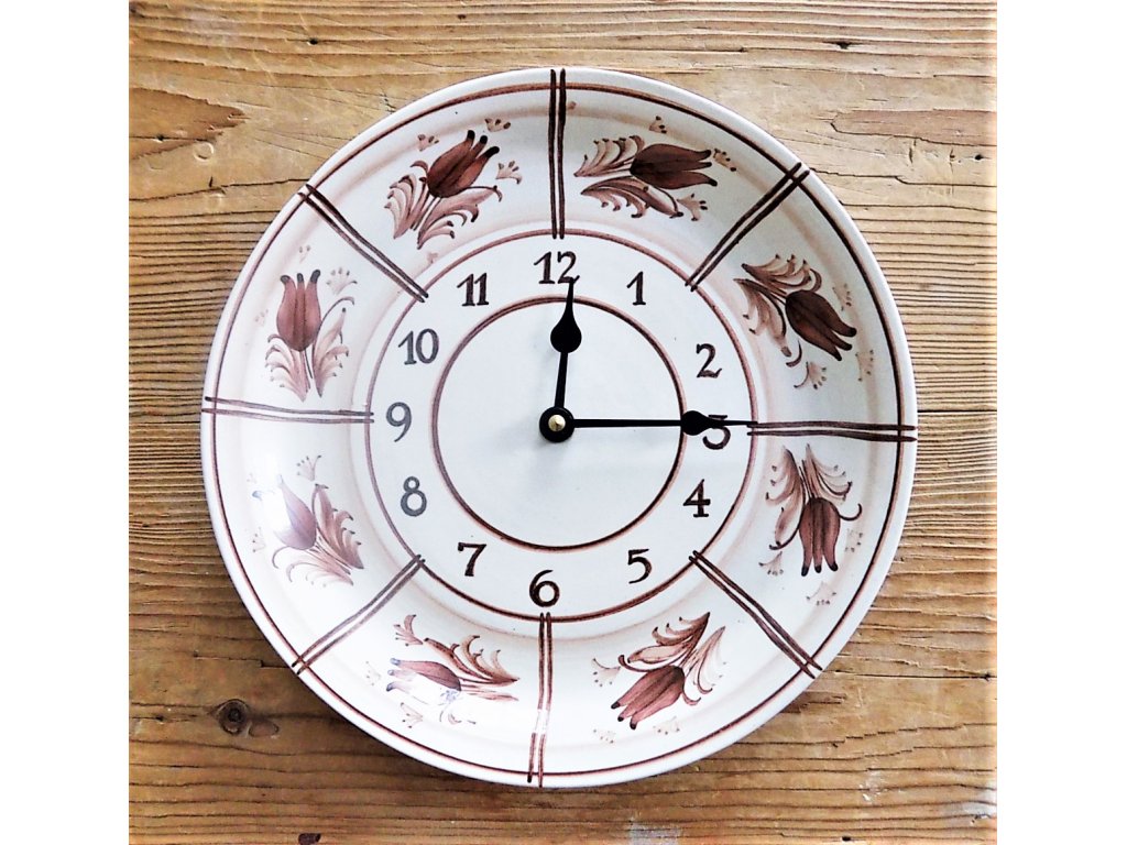Keramické hodiny hnědé květy HR - průměr 26 cm