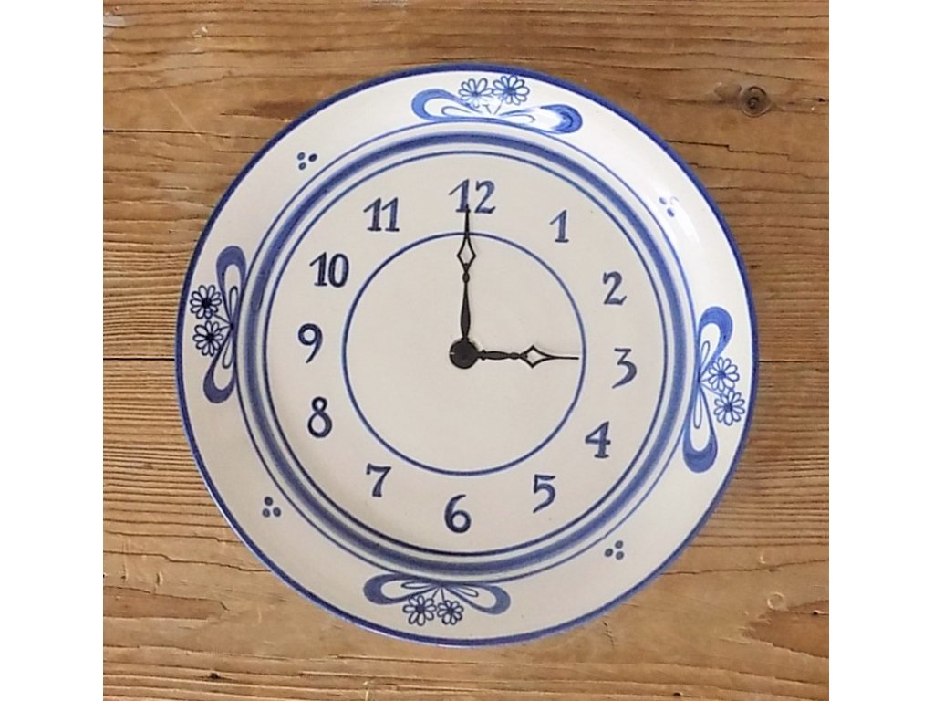 Keramické hodiny modré drobné květy HR, průměr 26 cm