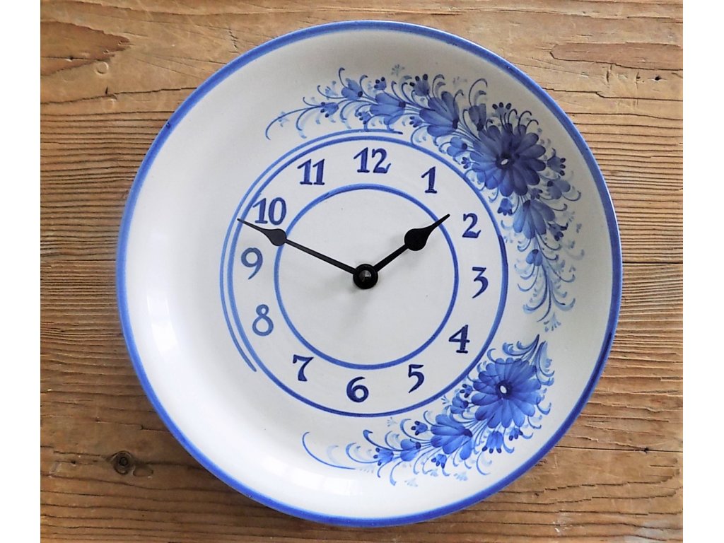 Keramické hodiny modré kvety HR - priemer 26 cm - 3.