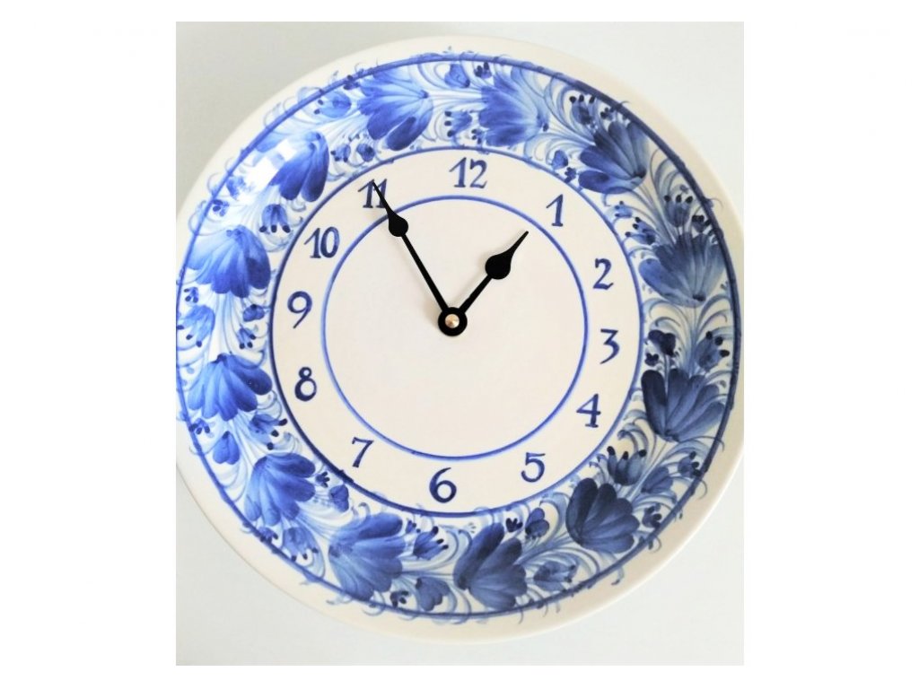 Keramické hodiny modré květy HR - průměr 26 cm - 4.