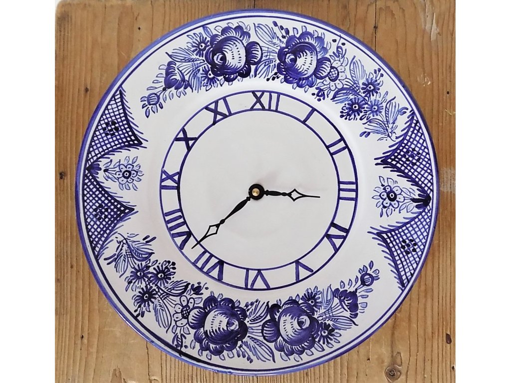 Keramické hodiny modré a biele kvety TU, priemer 28 cm