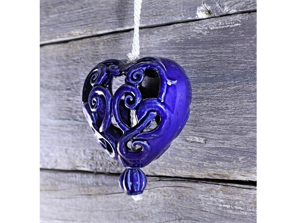 Keramické vyrezávané srdce - kobaltové - modré
