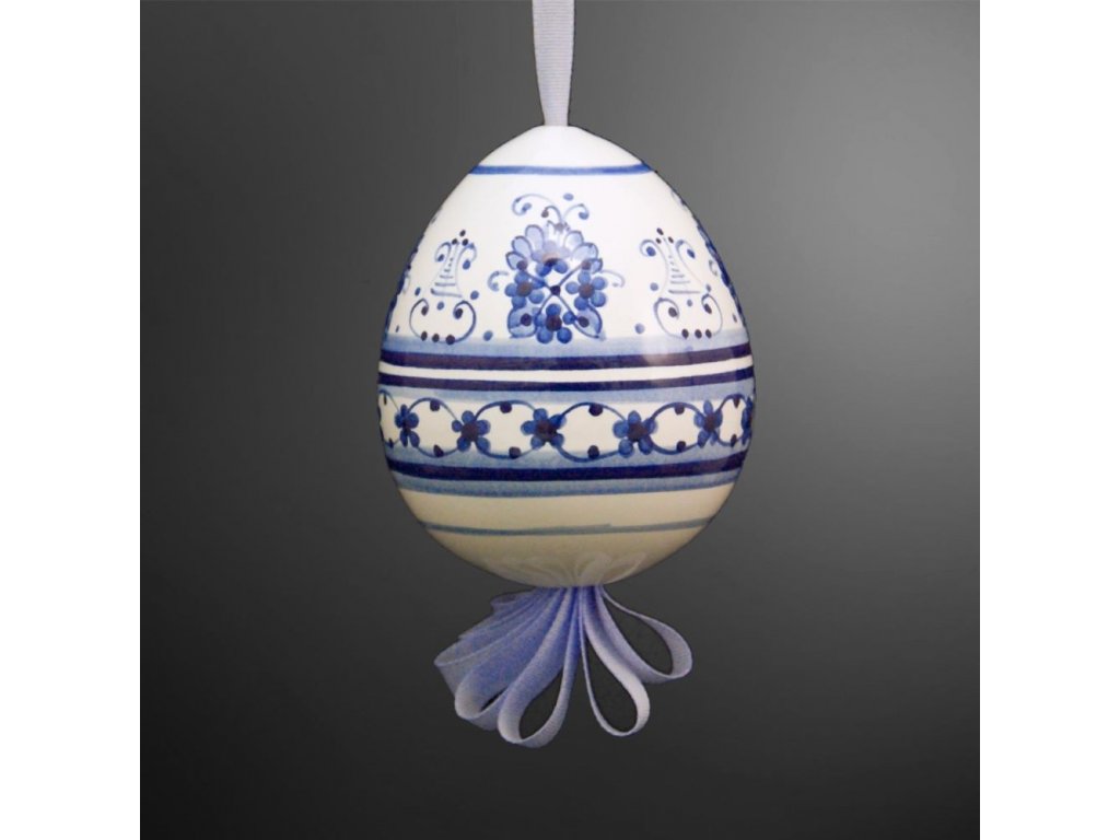 Keramické vajíčko stredné na pentli - modrá maľba 2.