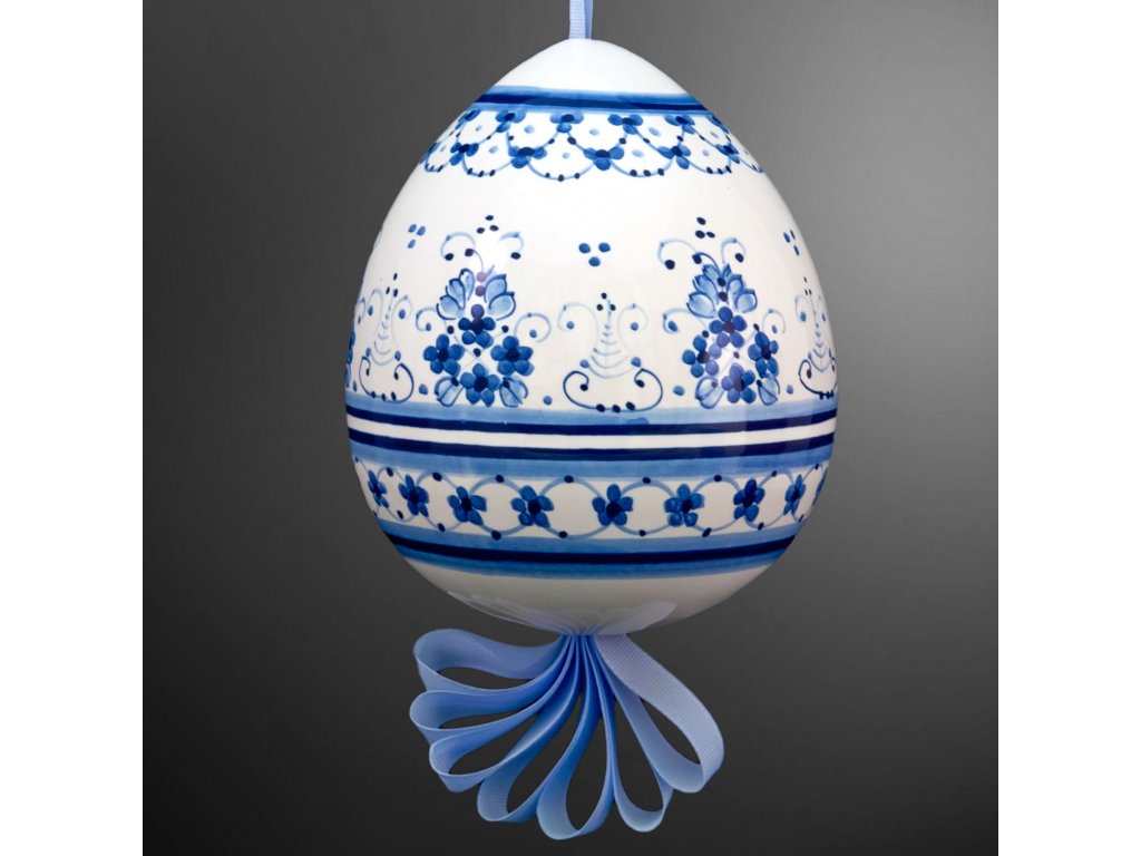 Keramické vajíčko velké na pentli - modrá malba 1.