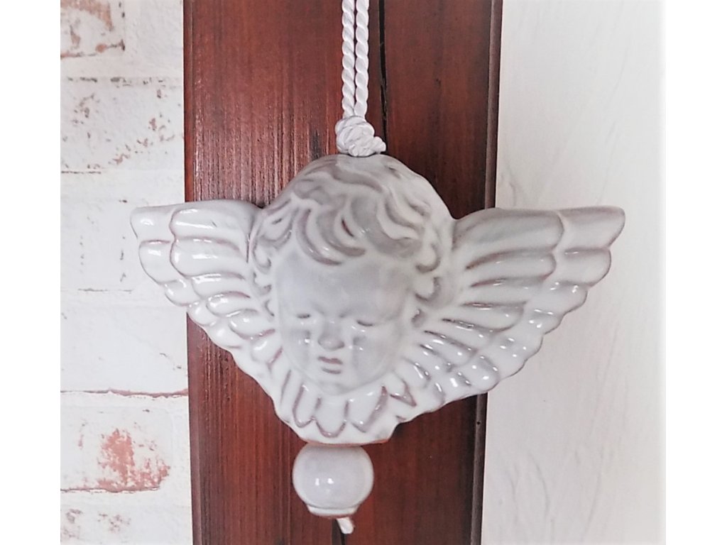 Keramický anjel na zavesenie - rustikálny