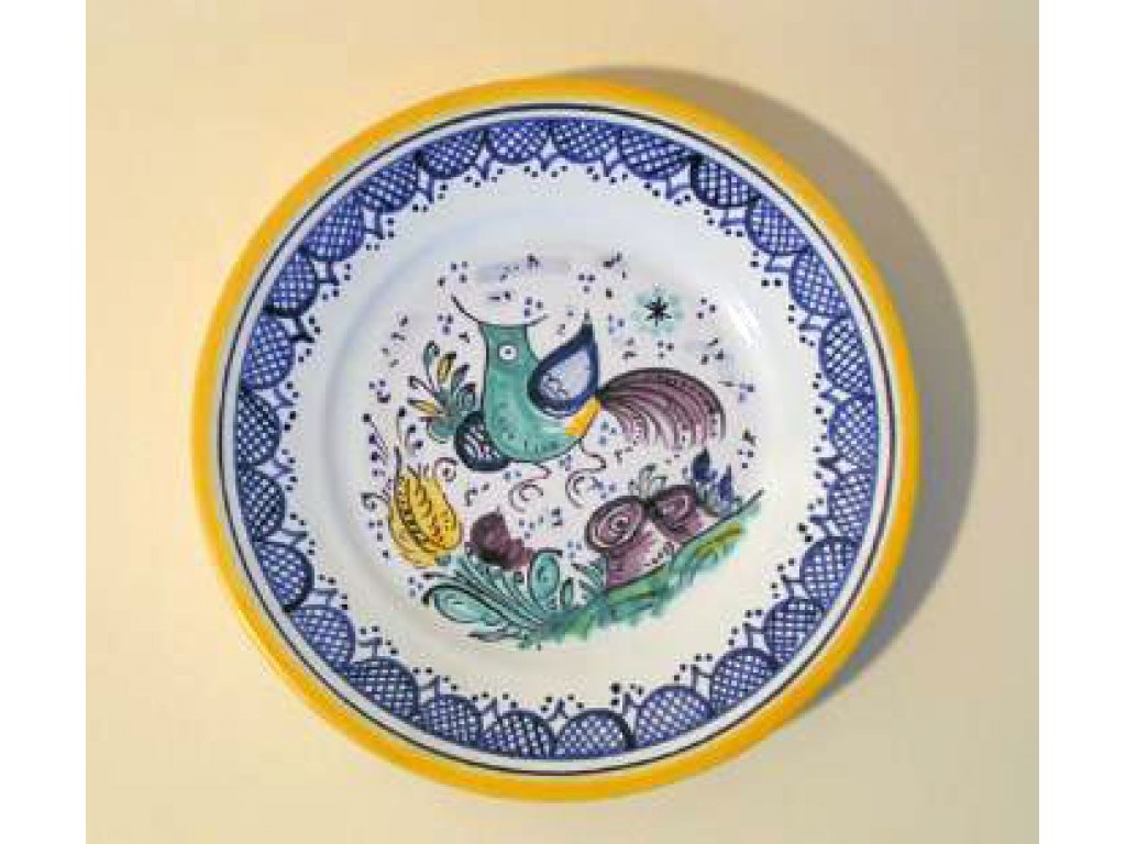 Keramický dekorační habánský talířek s ptáčkem