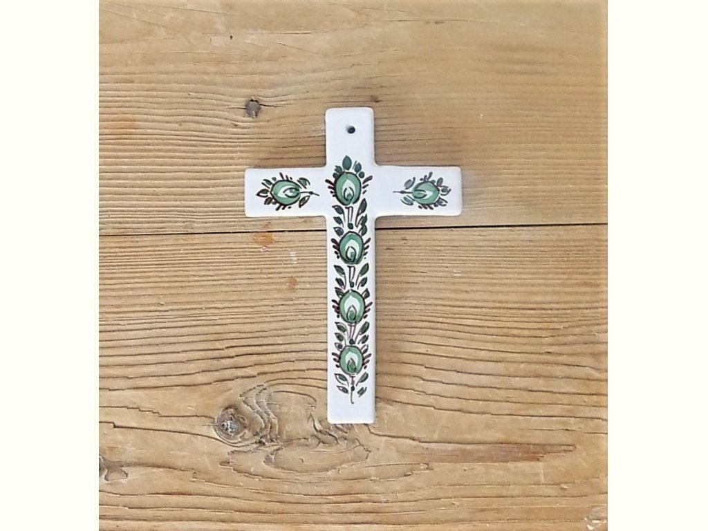Keramický kríž, zelený a biely
