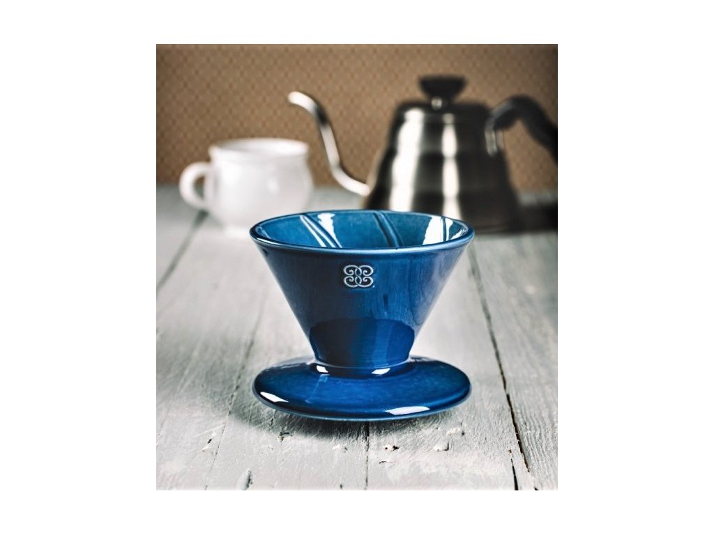 Keramický odkvapkávač kávy - odkvapkávač - kráľovská modrá