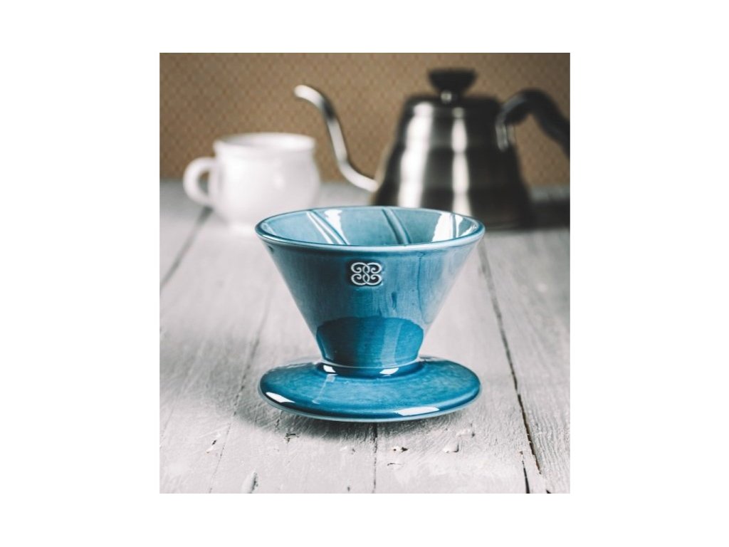 Keramický odkvapkávač kávy - odkvapkávač - modrý